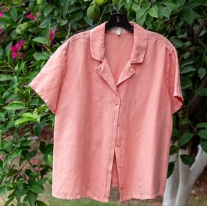 Side Stitch Peach Short Sleeve Button-Up Shirt
